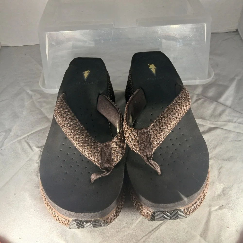Volatile Womens Platform Wedge Sandals Bronze Woven Thong Flip Flops Size‎ 10